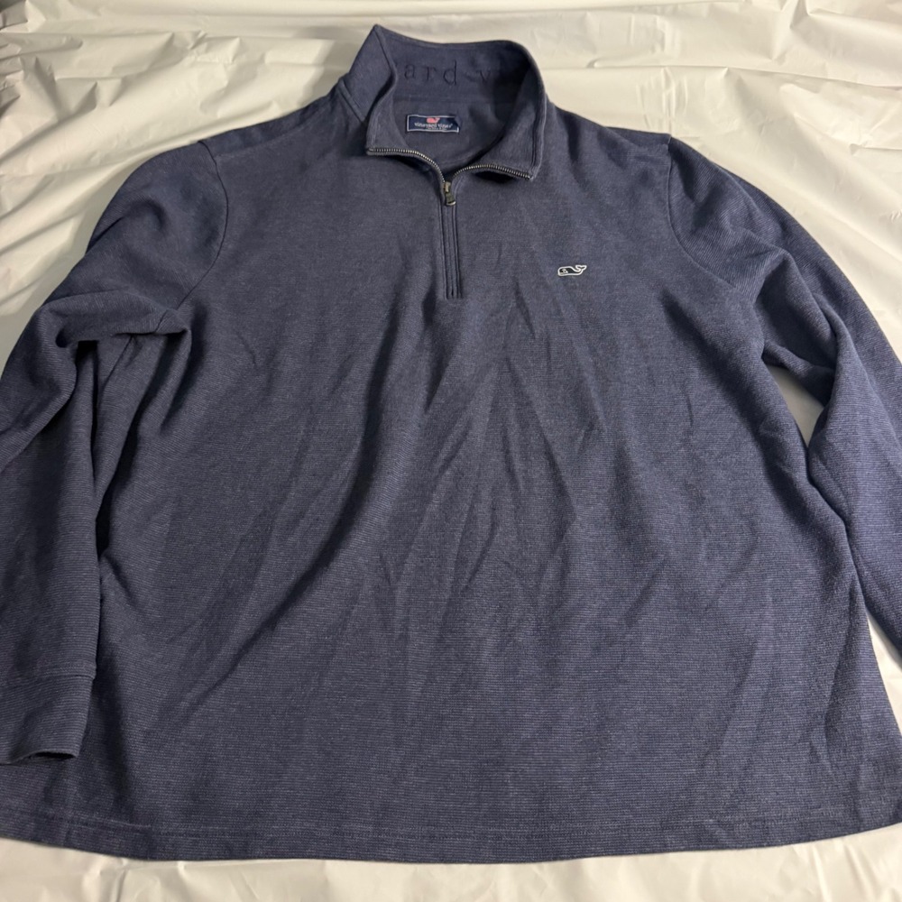 Vineyard Vines Mens 1/4 Zip Pullover Sweater 2XB Blue Cotton Blend Preppy Whale